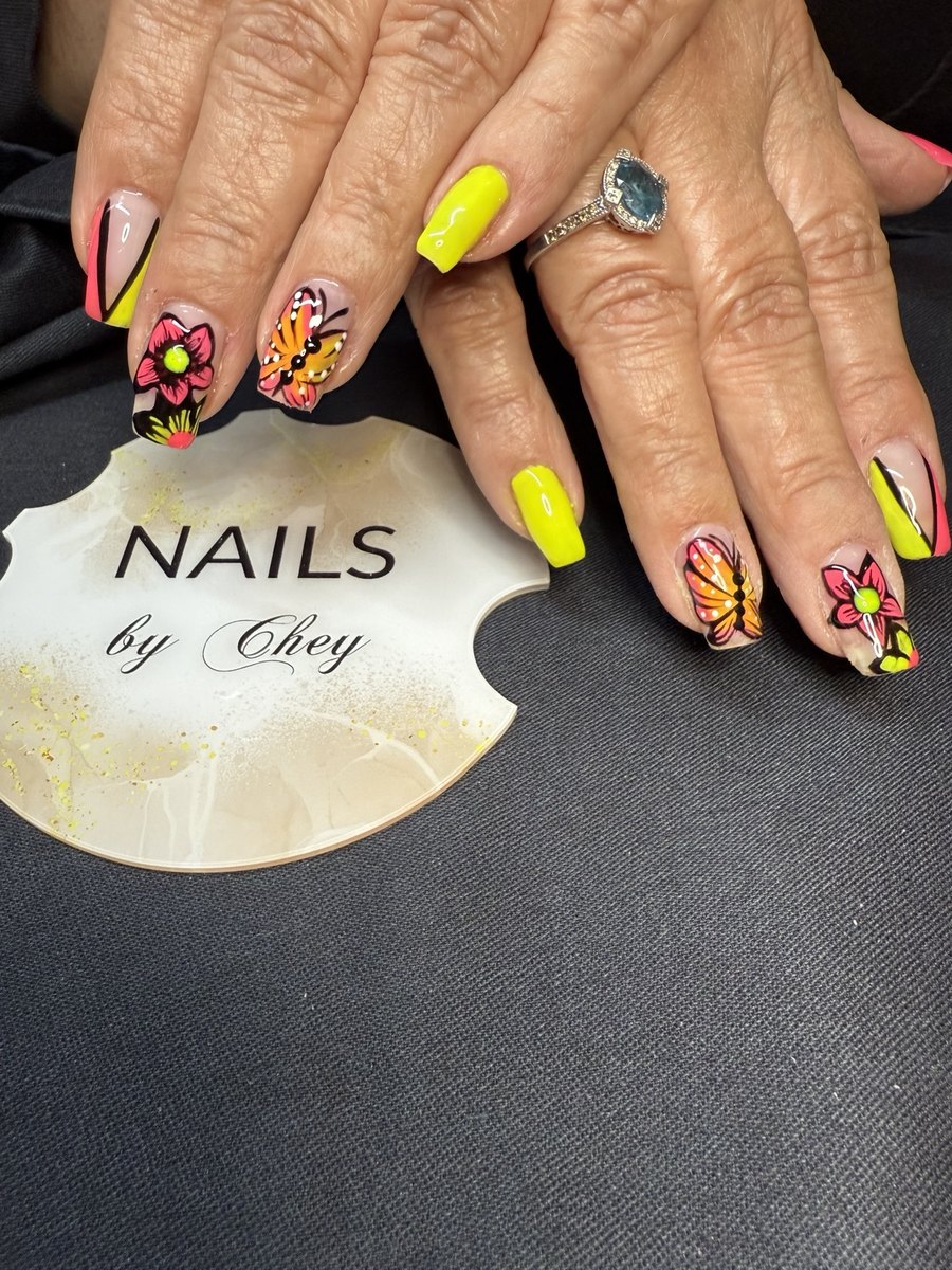 Colorful hand-painted nail art